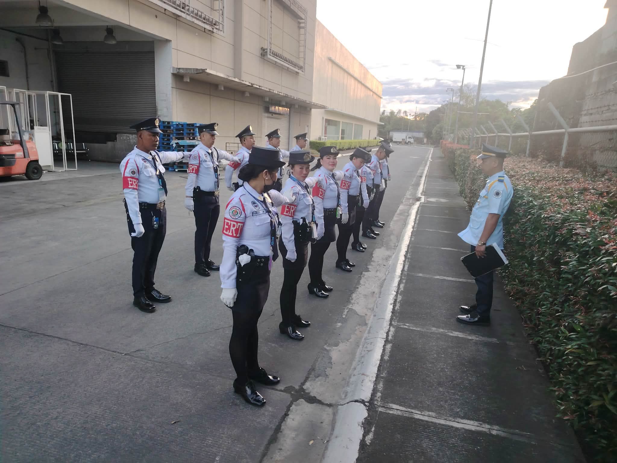 Morning inspection of security personnel at a loading bay